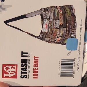 NWT Love Bag Eco-Friendly Reusable Stash It Tote - Blue Love Bait